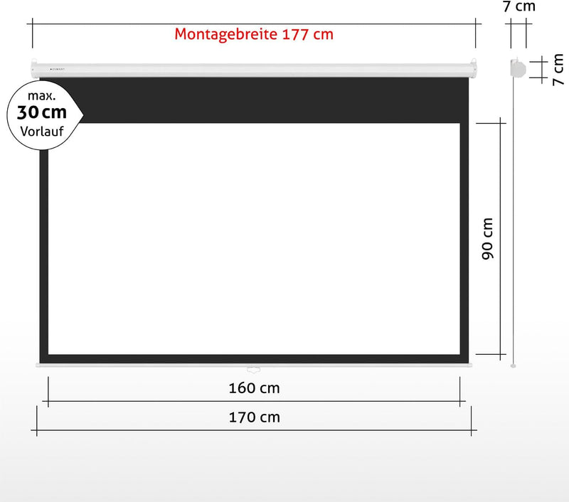 ESMART Economy EXR Rollo-Leinwand [Grössenauswahl] 160 x 90 cm (72") | Format 16:9 | Heimkino Beamer