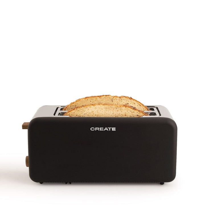 CREATE/TOAST RETRO XL/Toaster Schwarz / 6 Leistungsstufen, Krümelschublade, Thermostat, Auftauen, Au