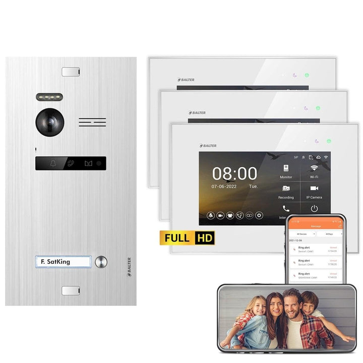 Balter EVO HD Silber/Weiss WiFi Video Türsprechanlage Set für 1 Familienhaus (1x Türstation mit Full