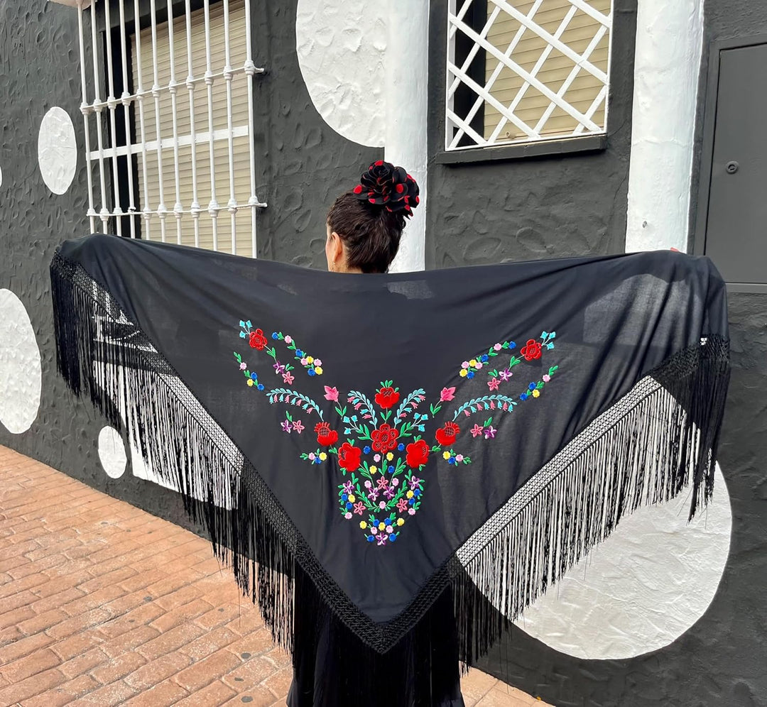 La Senorita Spanischer Manton Tuch Schal bestickt. Flamenco-Tücher für das Fair-, Sevillana- oder Fl