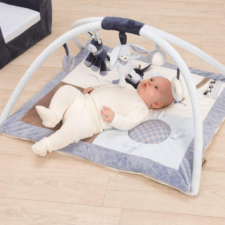 Nattou Krabbeldecke mit Spielbogen, Alex und Bibou, 74 x 68 x 25 cm, Blau 74x68x25 cm (1er Pack), 74