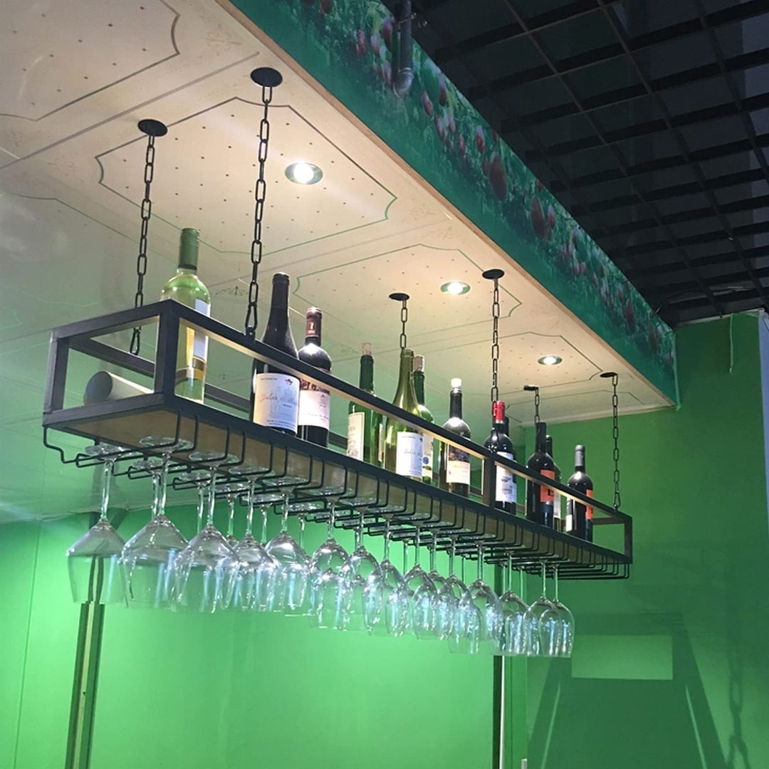 Deckenregal Weinregal mit Glashalter, Hängend Metall Weinflaschenhalter, Industrielle Decke Weinrega