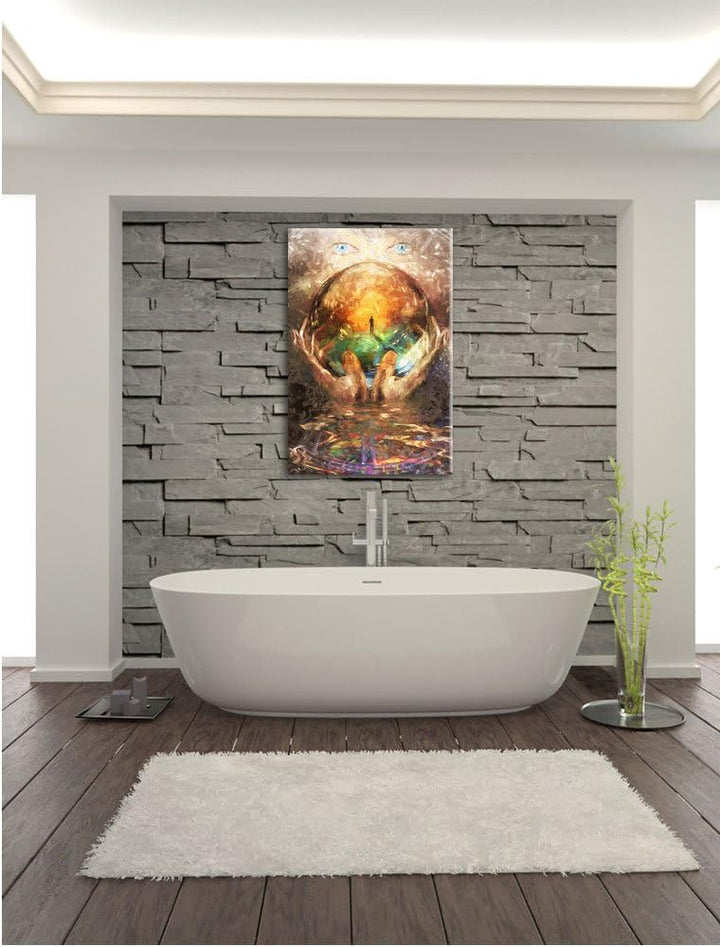 Pixxprint Glaskugel mit Hintergrund / 100x70cm Leinwandbild bespannt auf Holzrahmen/Wandbild Kunstdr