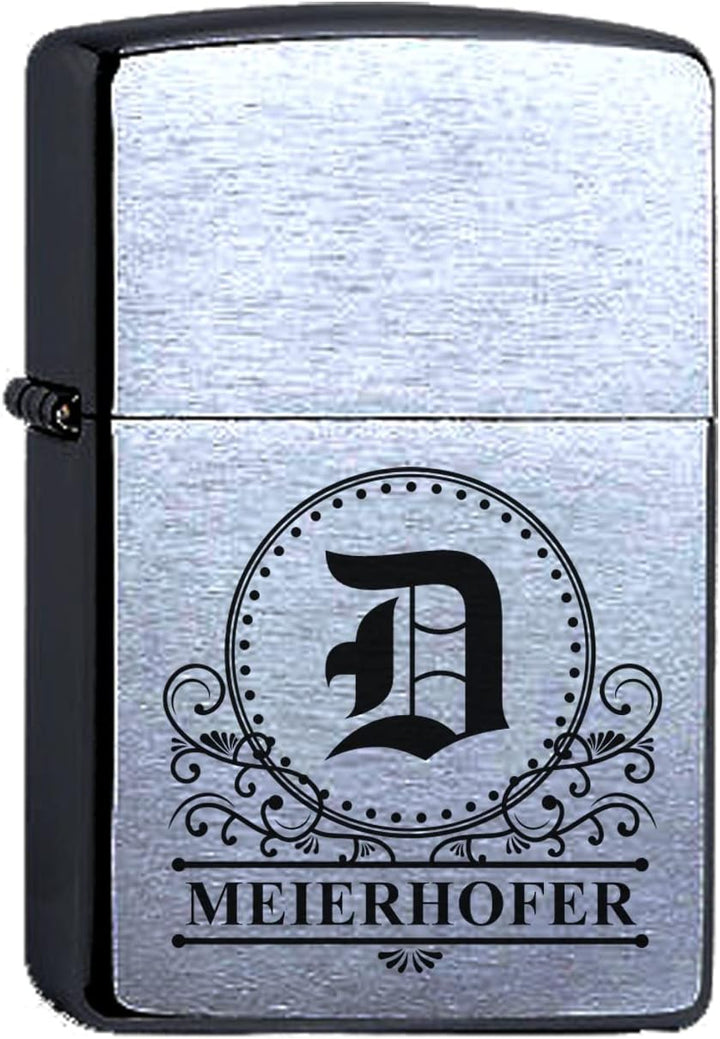 Zippo Benzinfeuerzeug Chrome Brushed personalisiert mit Monogramm und Name Initialen Gravur Personal