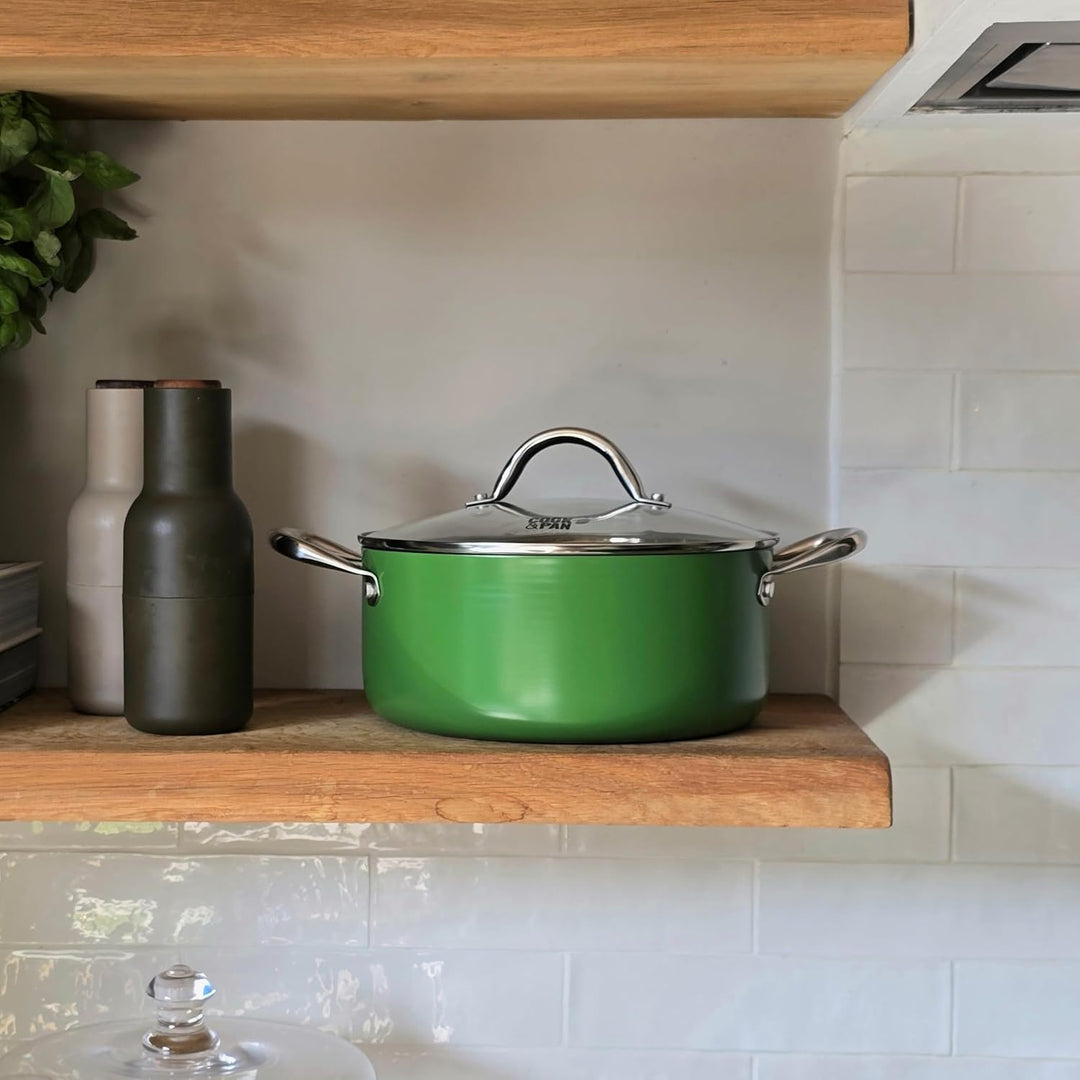 Cook & Pan - Go Green Honey Topfset und Pfannenset 9-teilig-Induktionsgeeignet-PFAS frei Wabenstrukt