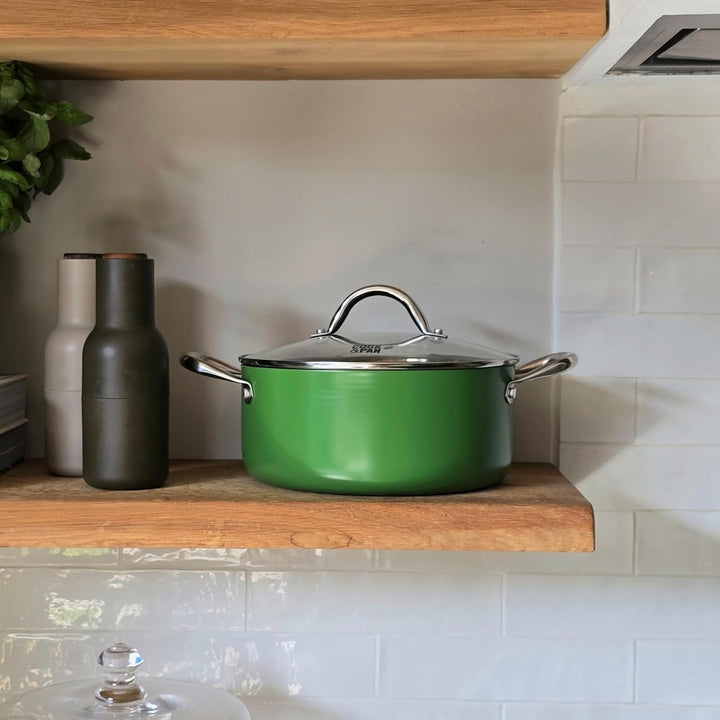 Cook & Pan - Go Green Honey Topfset und Pfannenset 9-teilig-Induktionsgeeignet-PFAS frei Wabenstrukt