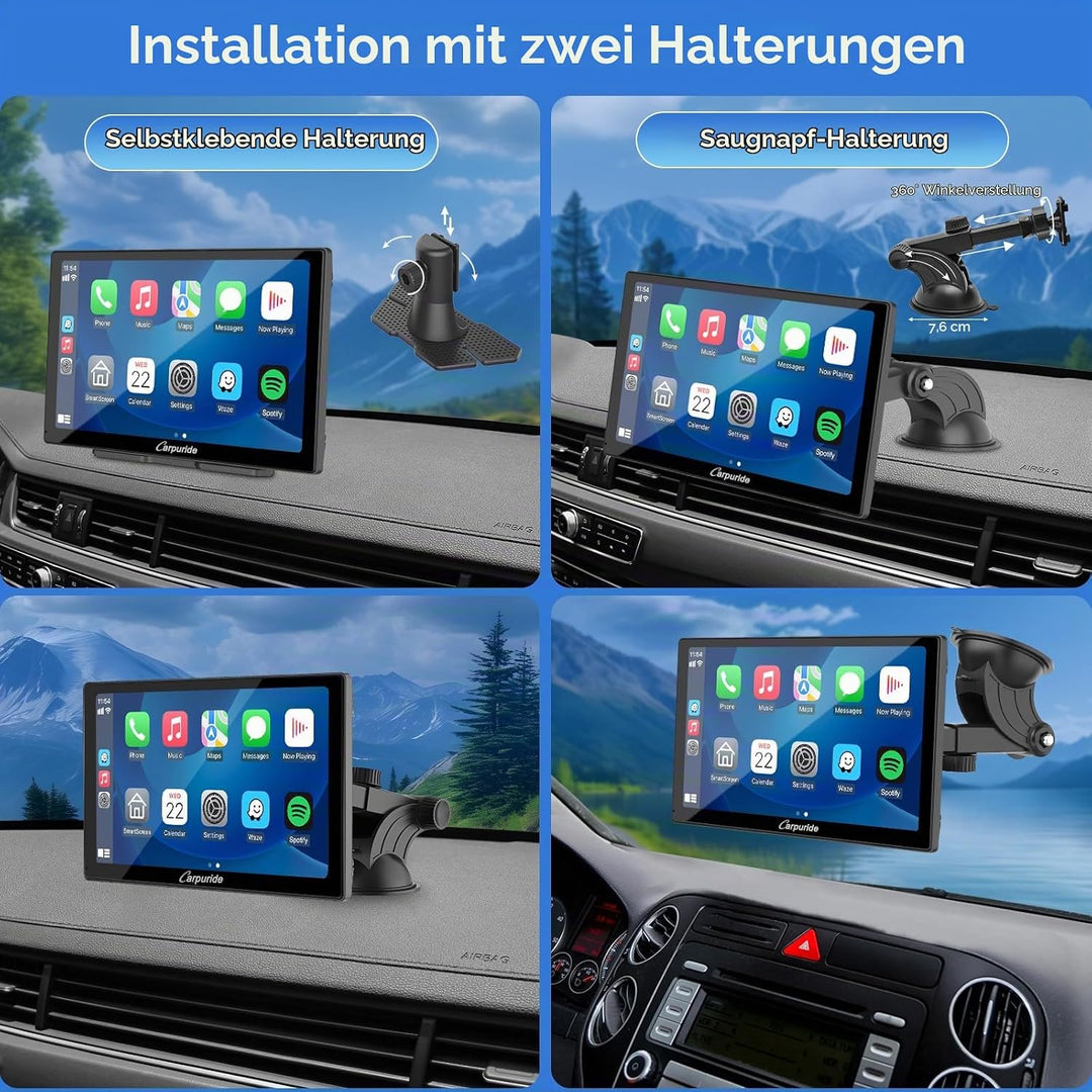 CARPURIDE C98 Kabelgebundenes/Kabelloses Carplay &amp; Android Auto Tragbares Autoradio, 9-Zoll-HD-Touch