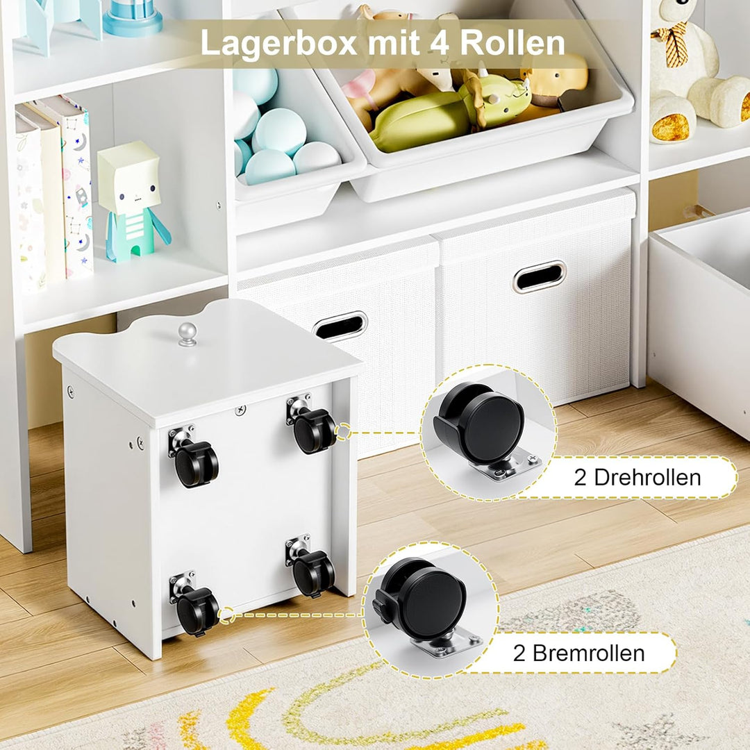 HOMMPA Holz Kinder Bücherregal Kinderregal mit 4 Boxen und Schubladen kommode Kinderzimmer Regal Wei