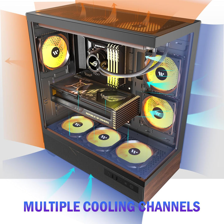 KEDIERS G7 PC Gehäuse Vorinstallierter 5 × 120mm PWM ARGB Lüfter, ATX Mid Tower PC Gehäuse, Computer