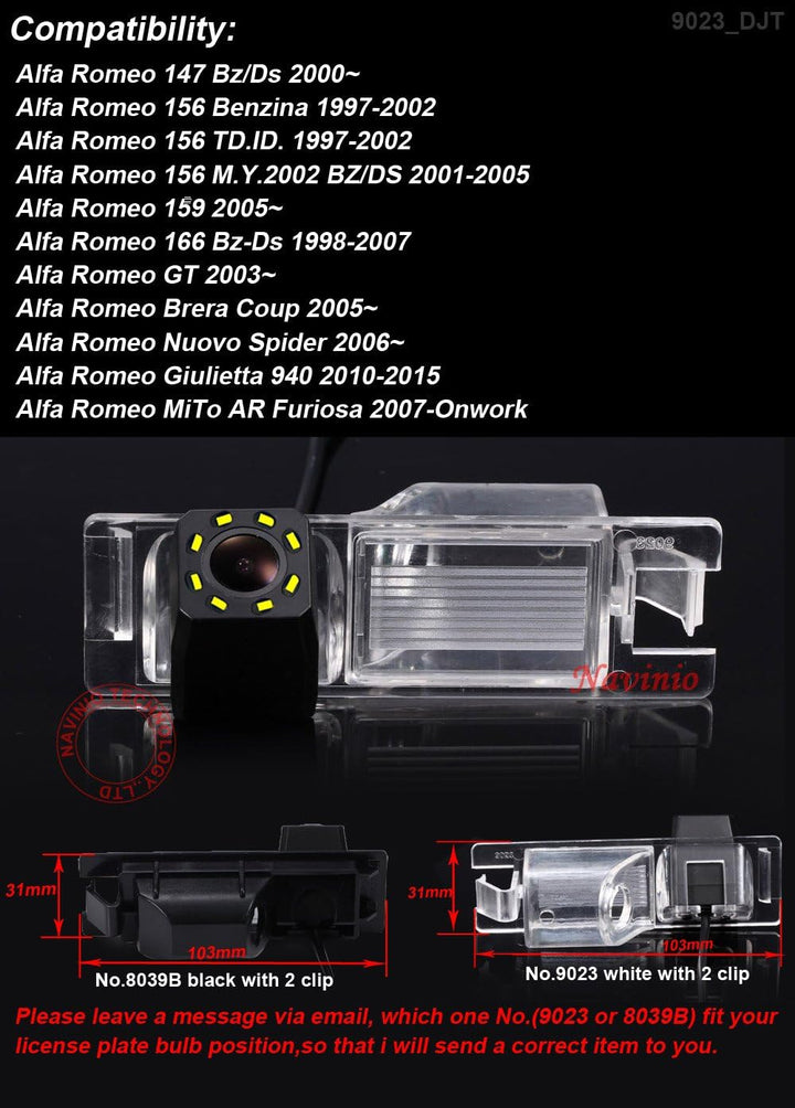 Dynavsal 8LED Nacht Visionen 170 ° Weitwinkel HD Wasserdichte Rückfahrkamera für Aifa Romeo 159/156