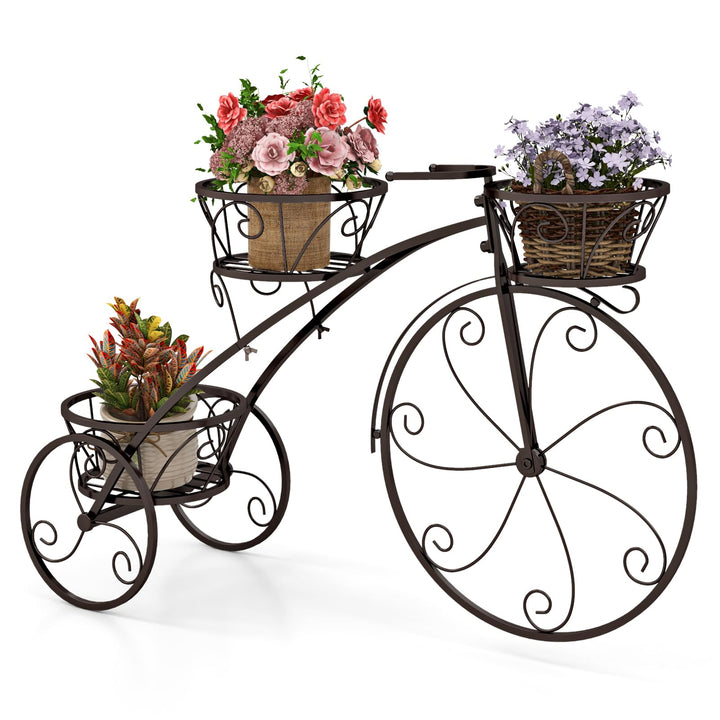 COSTWAY Pflanzenständer Metall, Fahrrad-Design, Blumenregal mit 3 Körben, Blumenständer mit dekorati
