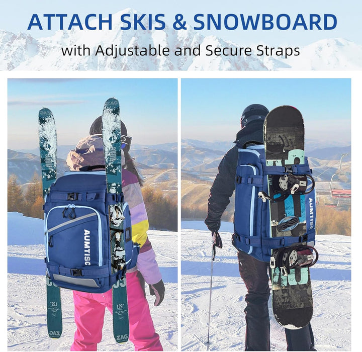 AUMTISC Skischuhtaschen mit Helmfach und Rucksackgurten, Skirucksack Skischuhrucksack mit Helmtasche
