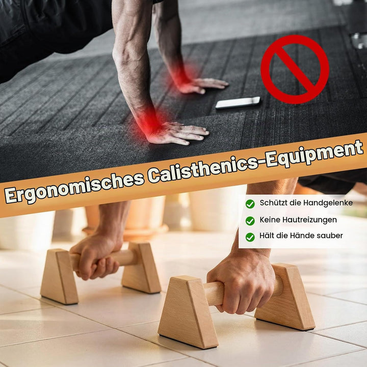 Liegestützgriffe Holz, 2 Rutschfeste Handstand Griffe, Ergonomische Parallettes, Stabil &amp; Langlebig