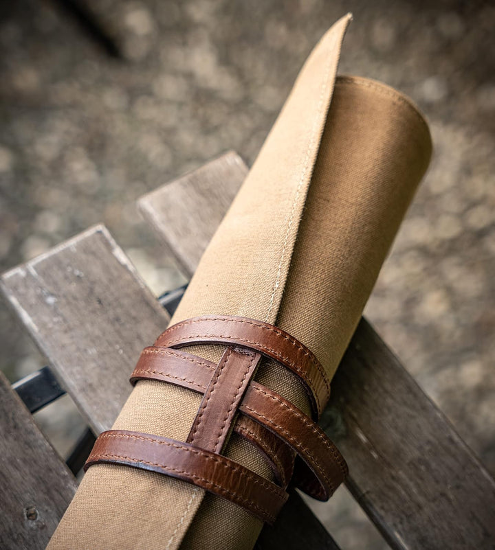 Angus Stoke Premium Messertasche für Kochmesser - Leder & Canvas Kochmesserrolle gross – Messer Tasc