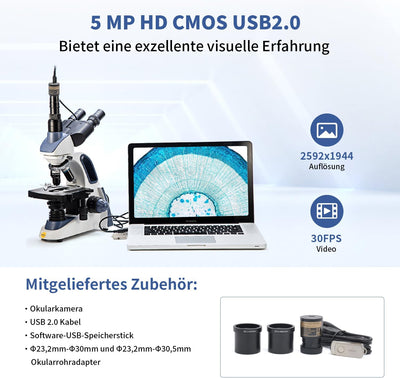 SWIFT EC5R Mikroskop Digital Okular Elektronisches Okular Biologisches Mikroskop Kompatibel, 5 Megap