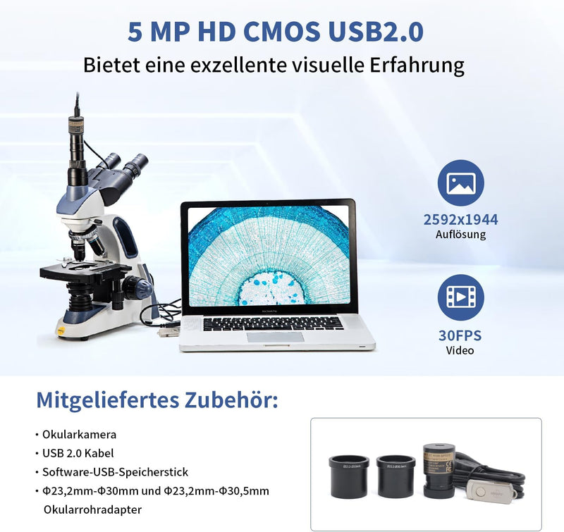 SWIFT EC5R Mikroskop Digital Okular Elektronisches Okular Biologisches Mikroskop Kompatibel, 5 Megap