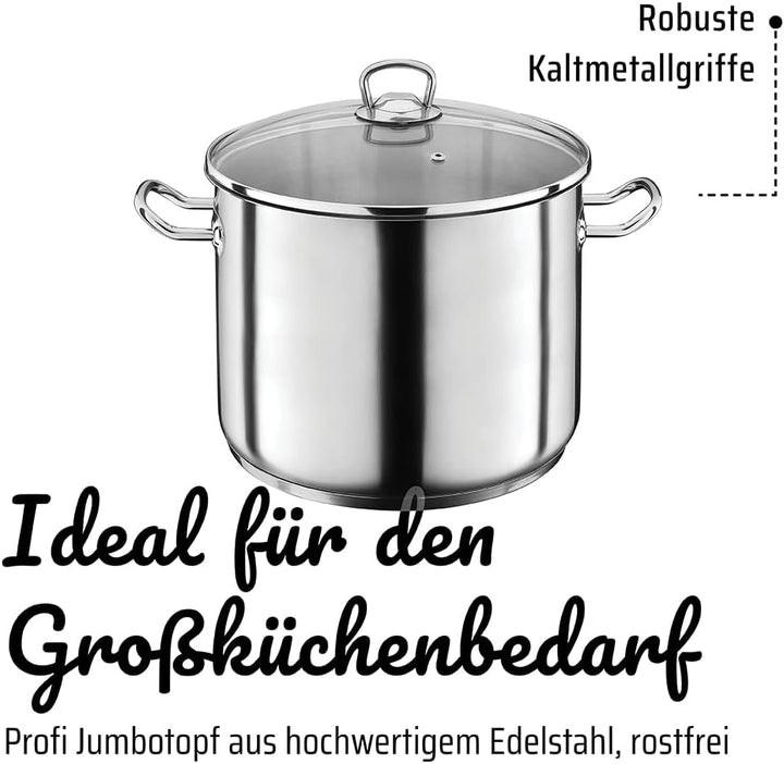 GSW 643437 Profi Jumbotopf mit Glasdeckel 28x25cm / ca. 15,0 Liter, Edelstahl, silber, 28 cm, 2-Einh
