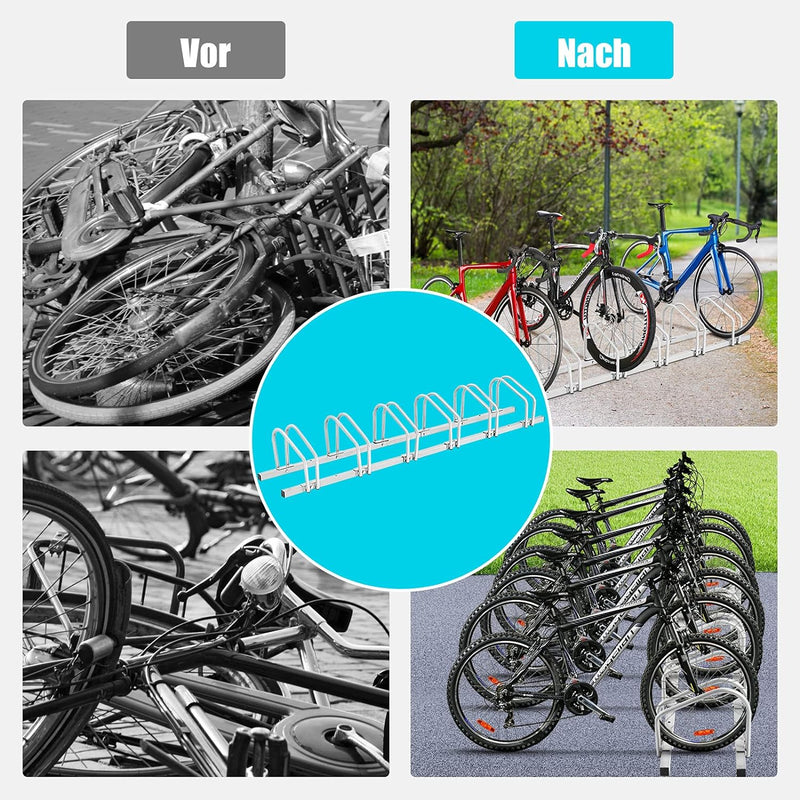 COSTWAY Fahrradständer Standparker Bodenständer Aufstellständer mit 4/5/6 Fahrrad Stellplätze, Mehrf