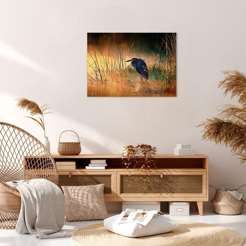 Bilder auf Leinwand Vogel Natur Wasser Leinwandbild mit Rahmen 70x50cm Wandbilder Dekoration Wohnzim