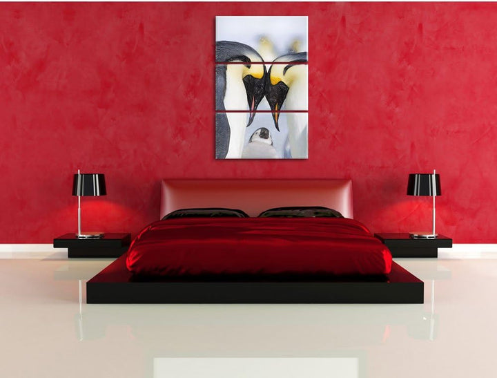 Pixxprint Kaiserpiguinpärchen Liebe Kunst Buntstift Effekt 3-Teiler Leinwandbild 120x80 Bild auf Lei