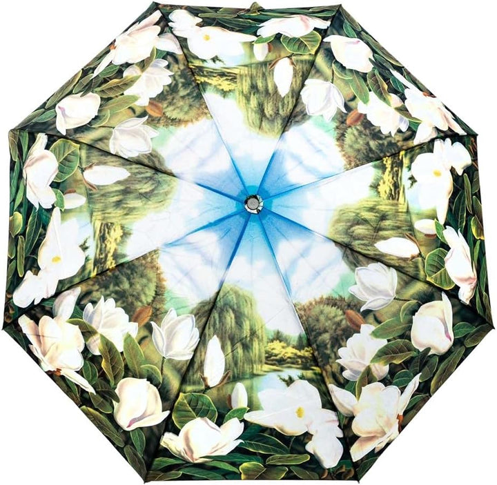 LUCKYWEATHER Regenschirm Taschenschirm Mini Damen Motiv Magnolien I Taschenschirme klein und stabil