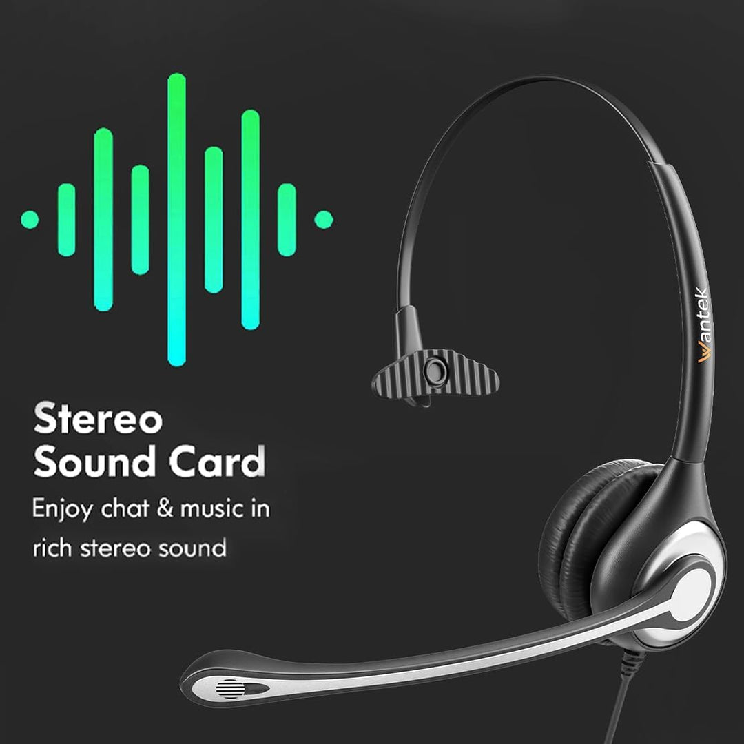 Wantek USB Headset mit mikrofon, USB/3,5-mm PC Kopfhörer mit Lautstärkeregler, Stummschalttaste, Com
