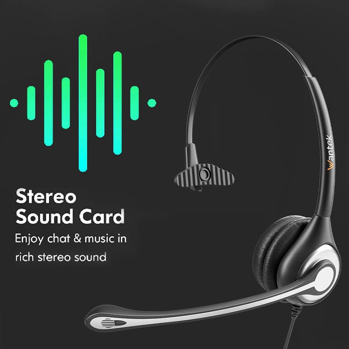 Wantek USB Headset mit mikrofon, USB/3,5-mm PC Kopfhörer mit Lautstärkeregler, Stummschalttaste, Com