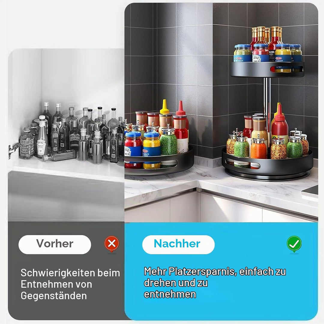 Lazy Susan Organizer, 2/3 Etagen 360° Drehbares Gewürzregal, Kohlenstoffstahl Drehteller Gewürzhalte