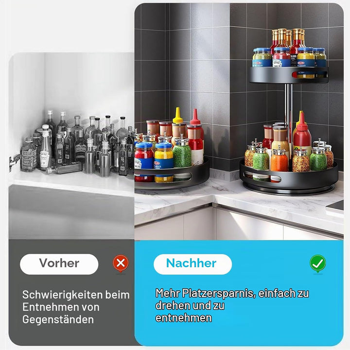 Lazy Susan Organizer, 2/3 Etagen 360° Drehbares Gewürzregal, Kohlenstoffstahl Drehteller Gewürzhalte