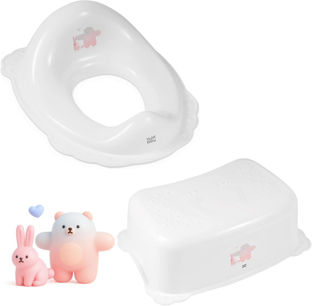 Hylat Baby Kinderhocker & Kindertoilettensitz Set - Rutschfester Tritthocker + Toilettenaufsatz für