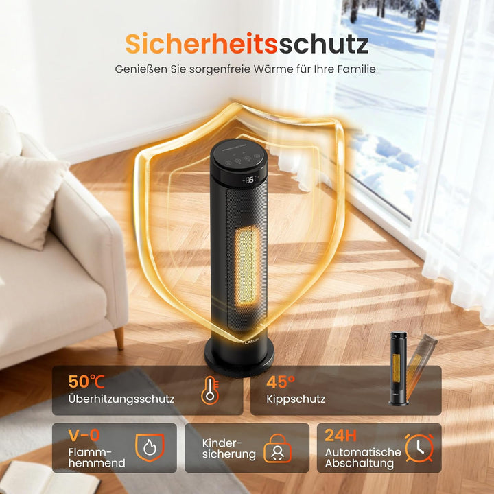 Heizlüfter Energiesparend, 2000W PTC Keramik Heizlüfter Leise, 60cm Elektroheizung mit Thermostat &