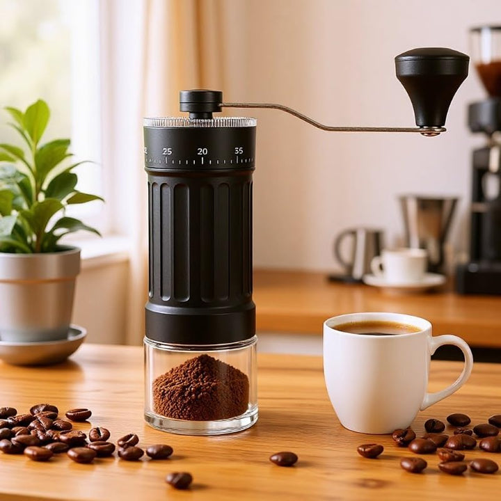 Manuelle Kaffeemühle, 40 einstellbaren Stufen, Tragbare Manuelle Handkaffeemühle, Camping, Büro, Esp