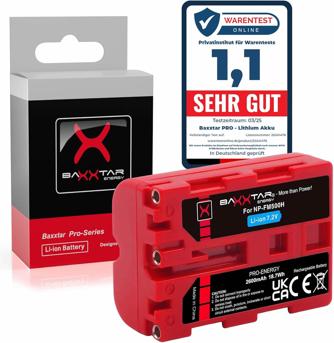Baxxtar PRO NP-FM500H Akku (echte 2400mAh UL-Zertifikat) mit Infochip - kompatibel mit Sony Alpha A5