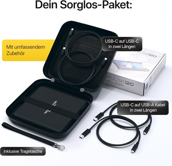 techPulse120 Externes USB 3.1 USB-C UHD 4k 3D M-DISC Blu-ray DVD CD HDR10 128GB Laufwerk Brenner Bur