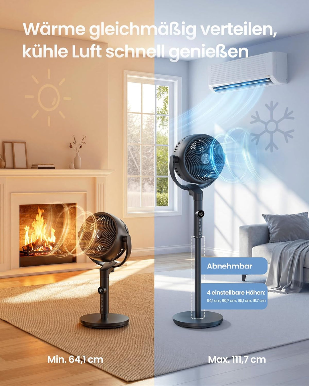 SONGMICS Standventilator, Ventilator leise 20 dB mit Fernbedienung, Luftzirkulator 120° und 135° Osz