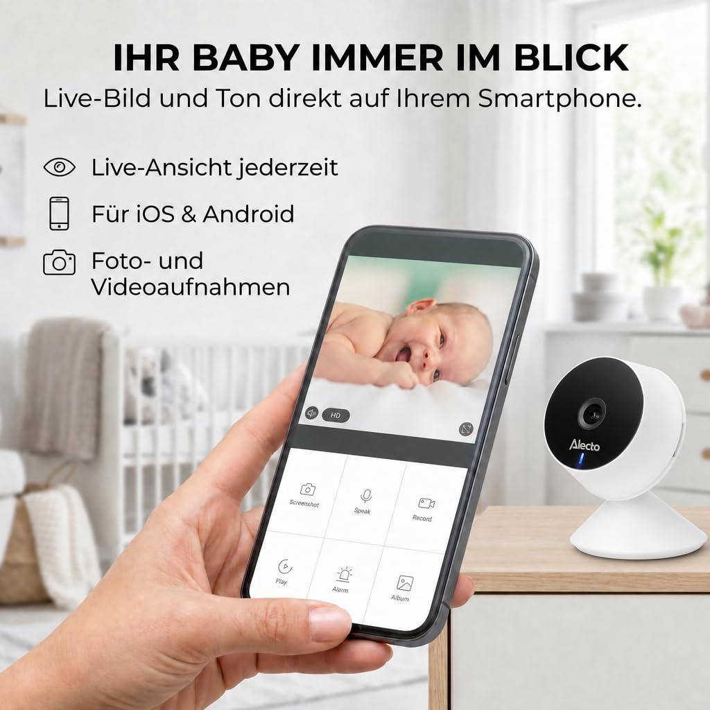 Alecto Smartbaby5 Babyphone mit Kamera - WLAN Babyphone mit Kamera - Gegensprechfunktion - Infrarot-