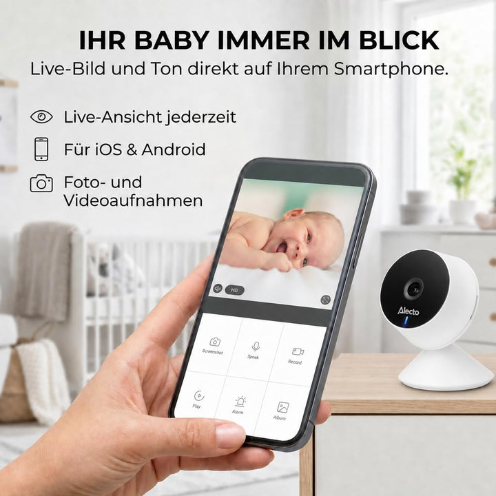 Alecto Smartbaby5 Babyphone mit Kamera - WLAN Babyphone mit Kamera - Gegensprechfunktion - Infrarot-