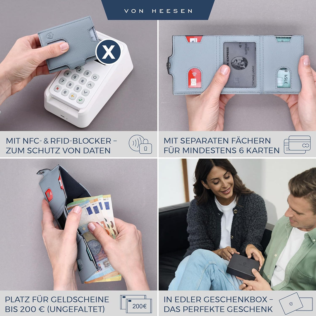 VON HEESEN Slim Wallet mit RFID Schutz - Geldbörse Herren klein - Mini Geldbeutel Damen Portmonee -