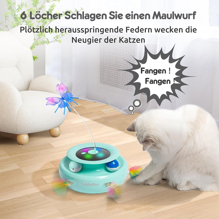 GoldenSun 3 in 1 Katzenspielzeug, Interaktives Elektrisch Automatischer Spielzeug für Katzen, Whack-