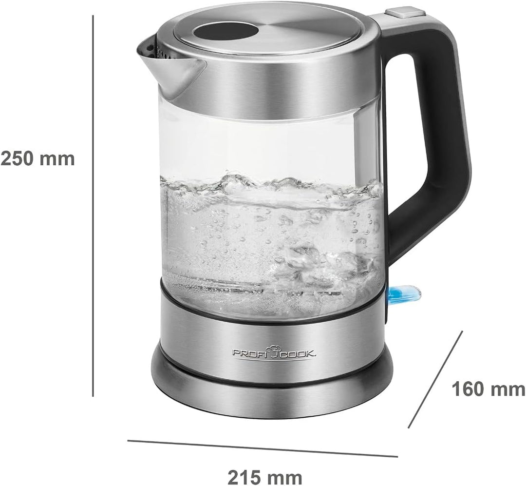ProfiCook PC-WKS 1107 G Edelstahl-Glas-Wasserkocher, 1,5 L, 2200 W maximal, Edelstahlheizelement, St
