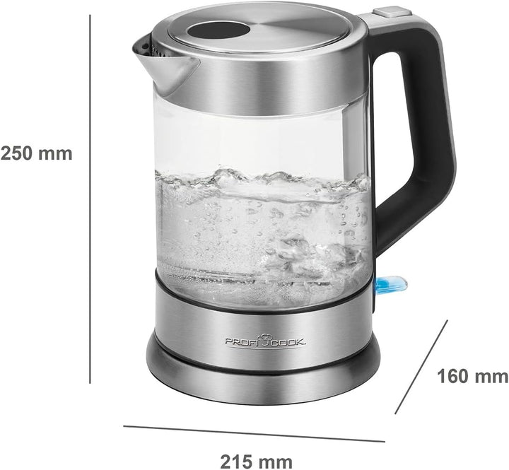 ProfiCook PC-WKS 1107 G Edelstahl-Glas-Wasserkocher, 1,5 L, 2200 W maximal, Edelstahlheizelement, St