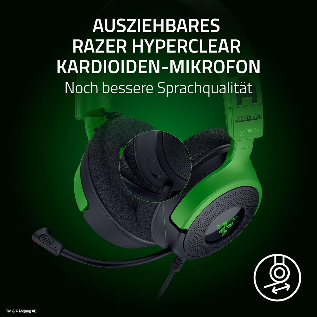 Razer Kraken V4 X Minecraft Edition - Kabelgebundenes USB-PC-Gaming-Headset (Triforce 40mm-Treiber,