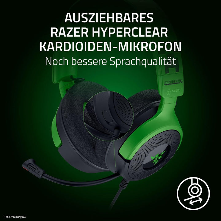 Razer Kraken V4 X Minecraft Edition - Kabelgebundenes USB-PC-Gaming-Headset (Triforce 40mm-Treiber,