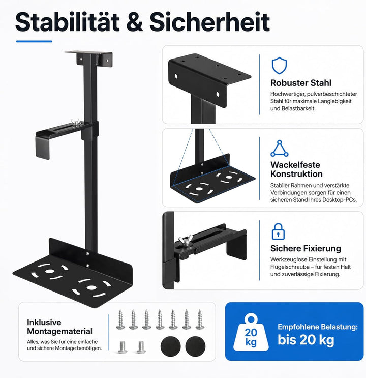 PC Halterung Unter Tisch – Robuster Höhenverstellbarer Computergehäuse Halter – Platzsparend für Gam