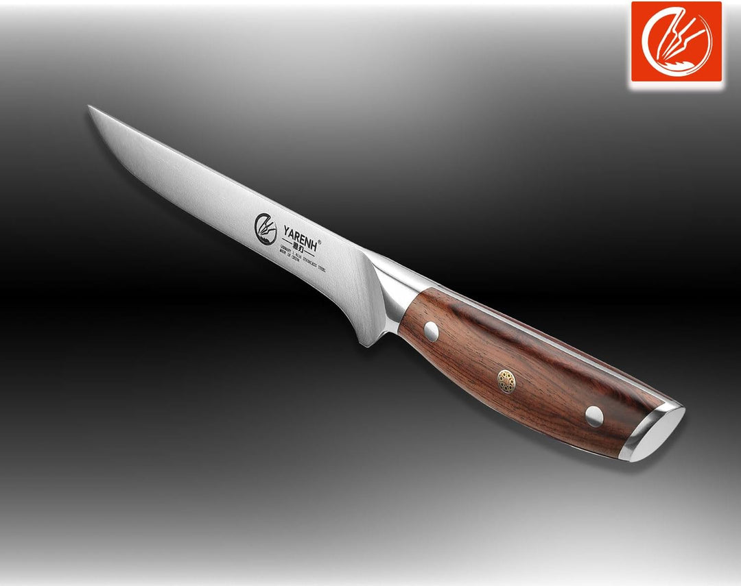 YARENH Scharfes Filetiermesser aus Edelstahl mit 17 cm Langer Klinge und Natürlichem Holzgriff - Ide