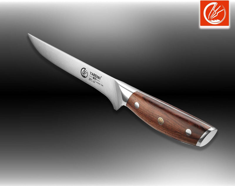 YARENH Scharfes Filetiermesser aus Edelstahl mit 17 cm Langer Klinge und Natürlichem Holzgriff - Ide