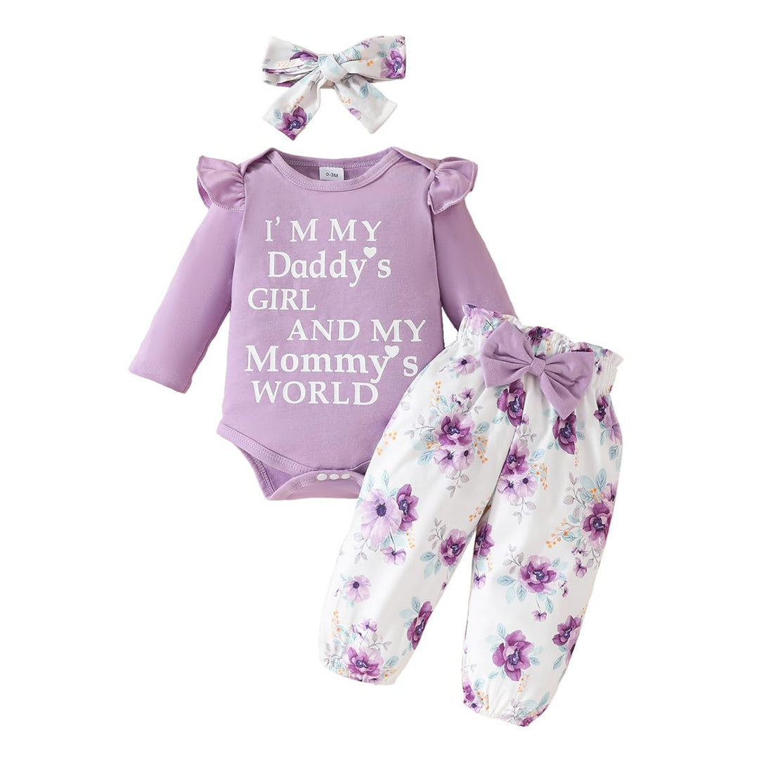 UUAISSO Neugeborenes Baby Mädchen Kleidung Papas Mädchen Langarm Strampler Tops Blumenhosen Sets Sti