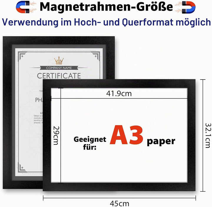 VAIIGO Magnetrahmen Info-Rahmen Selbstklebend mit Magnetverschluss für Informationsrahmen DIN A3 For