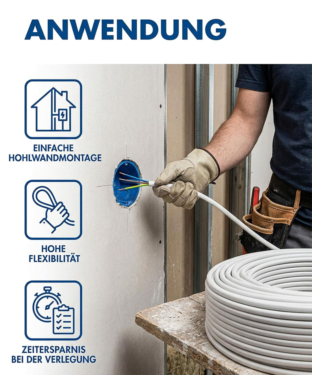 JÄGER 50 m NYM-J Mantelleitung, Installationskabel 3 x 1,5 mm², VDE zertifiziert, Kupferleitung für