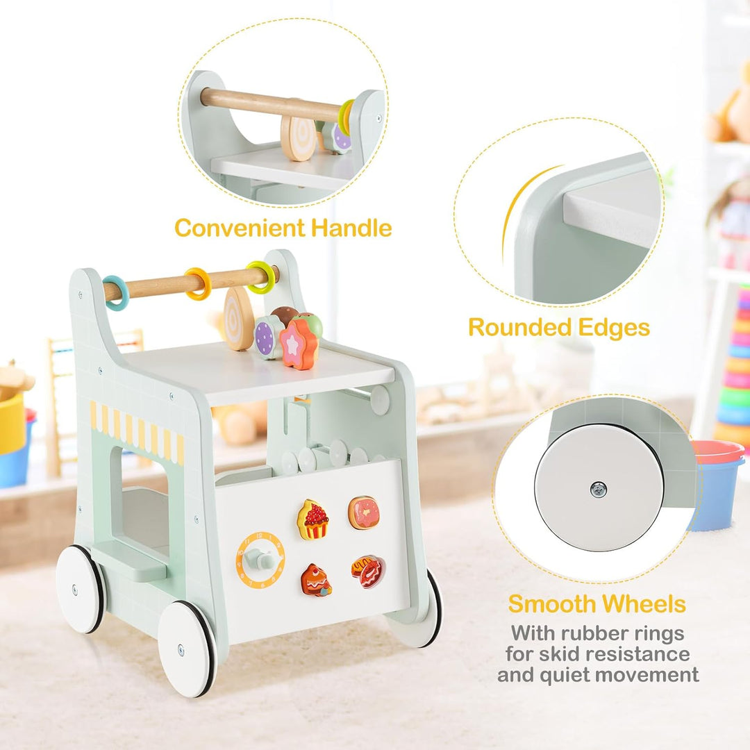 DREAMADE Lauflernwagen Holz, 6-in-1 hölzerne Lauflernhilfe, Baby Walker mit Blöcken & Zubehör, Lernl